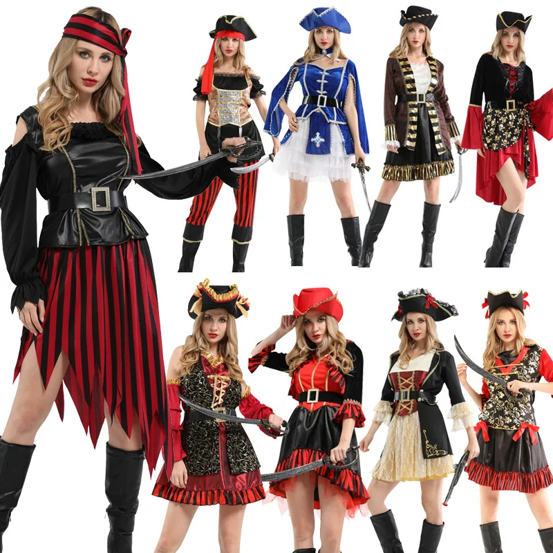 Erwachsenen-Piratenkapitän-Kostüm Damen Jack-Kapitän-Kostüm Karneval Halloween Sexy Mode-Set Ohne Waffen