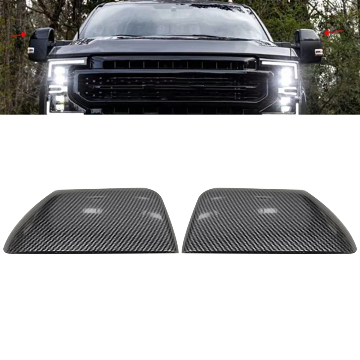 Car Side Mirror Cover for Ford F250 F350 F450 F550 2017-2023 Upper Half Mirror Housing HC3Z-17D743-CA Carbon