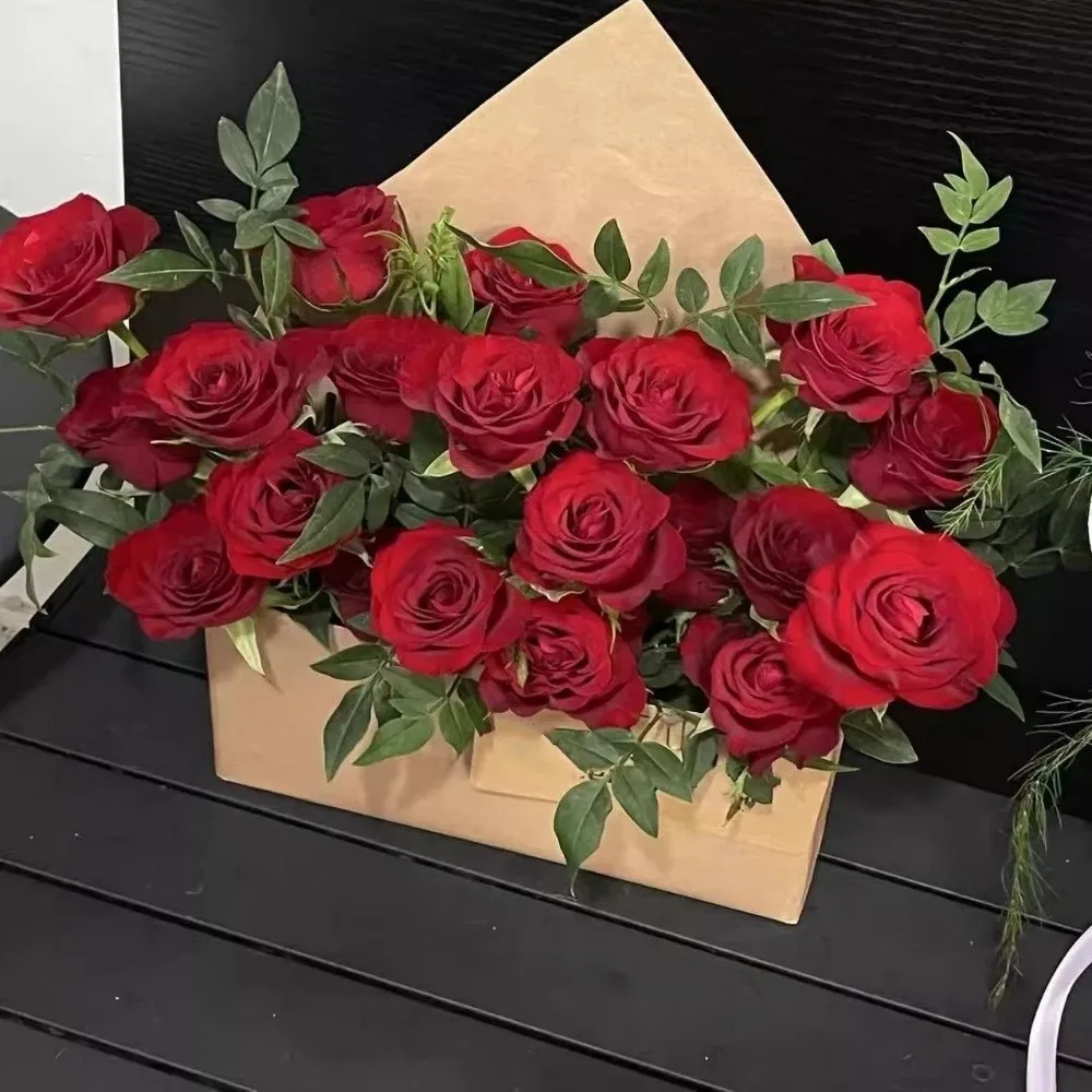 

10 Pcs Storage Box Hand-Folded Floral Gift Box Paper Romantic Flower Packaging Box Portable Bouquet Wrapping Box Party Decor