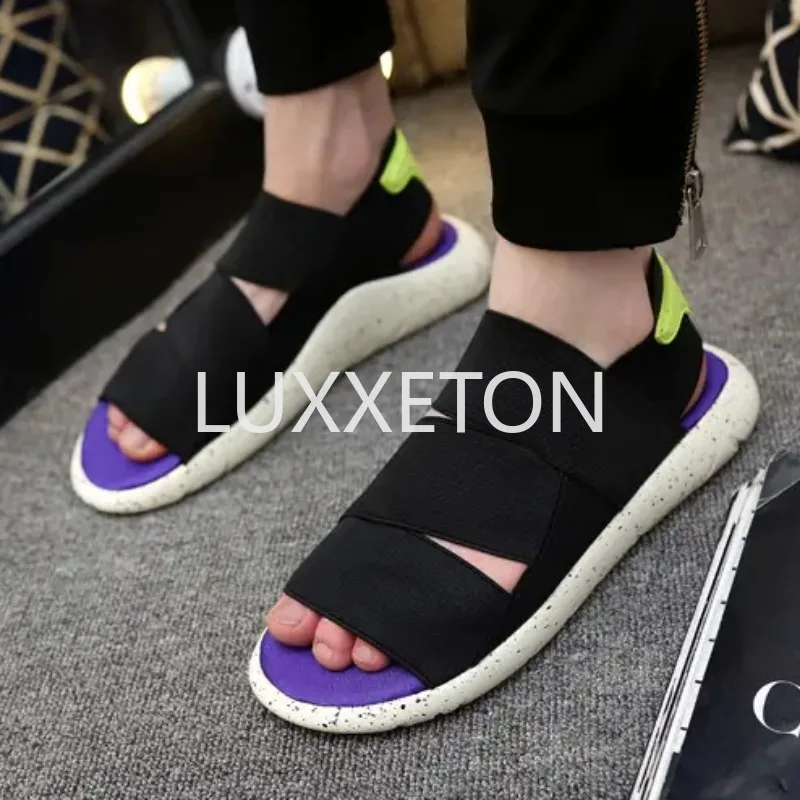 2024 Summer Couple Sandals Men\'s Sports Student Leisure British Beach Roman Soft Sole Lightweight Breathable Sandals Slippers