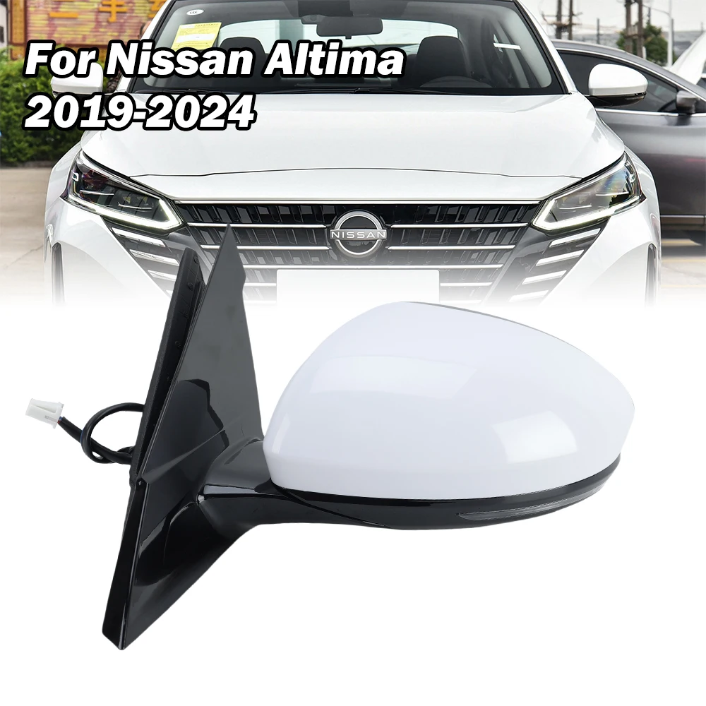 8 Wire Side Mirror Assembly For Nissan Altima 2019-2024 White Primer With Turn Signal Automatic Folding Door Mirror Accessories