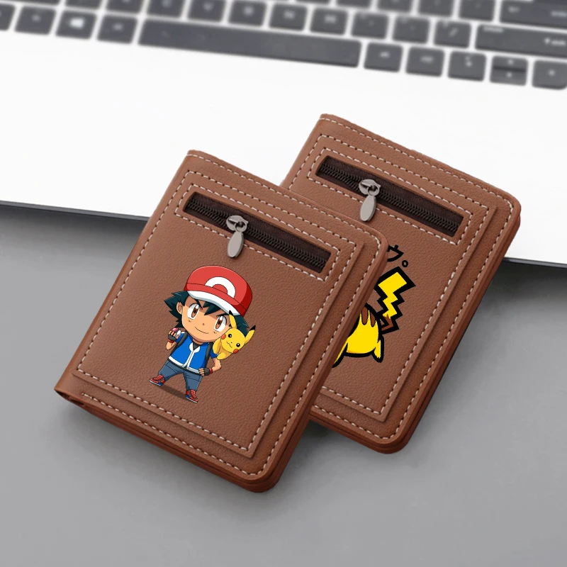

Pokemons Wallet Men Boys Cool Anime Purses PU Leather Short Foldable Card Holder with Zipper Coin Pocket Billfold Birthday Gifts
