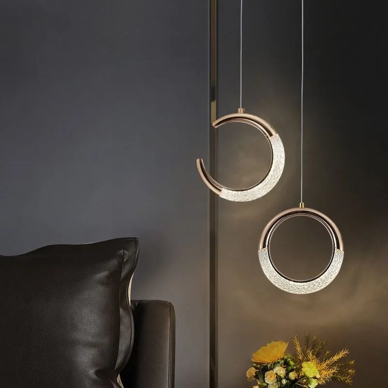 

LED Gold Moon Lamp Circle Ceiling Hanging Chandelier Lighting Ring Light Home Living Decoration Bedroom Bedside Cozy Chandelier