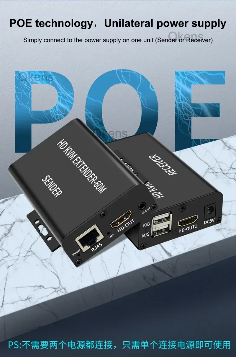 HDMI KVM-удлинитель через Cat5e Cat6 Ethernet-кабель 60M 1080P HDMI USB RJ45 LAN-удлинитель Поддержка клавиатуры Мыши ПК к ТВ-петлей