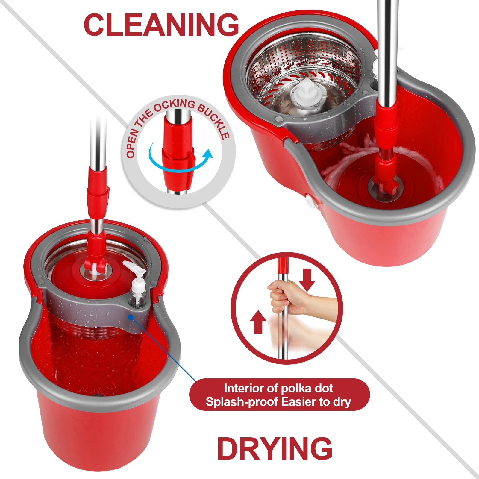 Imagem -04 - Spin Mop Bucket Sistema com Wringer Grupo Mop Heads Desidratação Magic Mops Pólo Extensível Home Floor Cleaning Tools Pcs