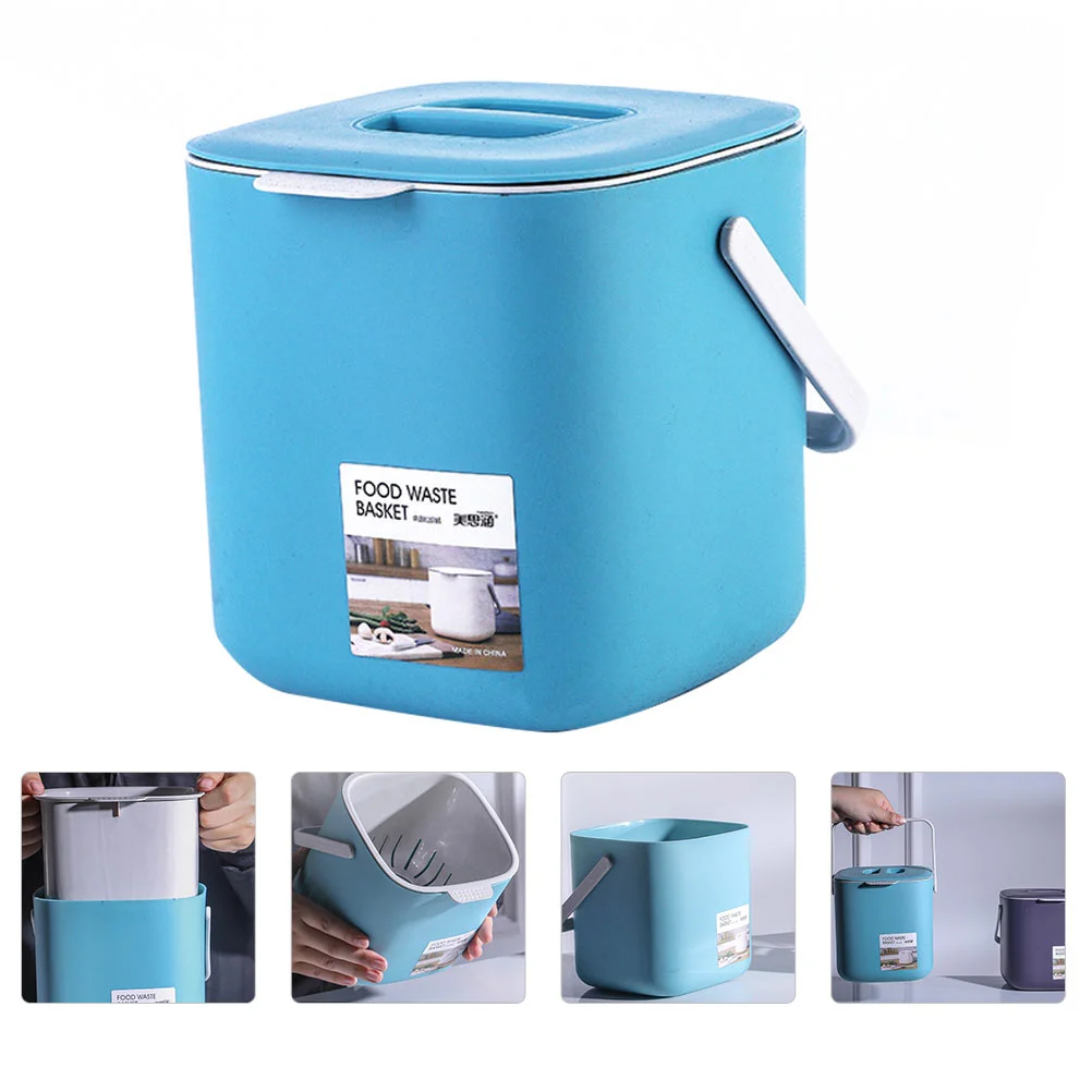 Garbage Bin Plastic Can with Handle Waste Cover Trash Desktop Container Household Covered Travel Mini Compost