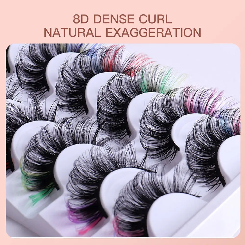 7Pairs Handmade Individual Eyelashes Dramatic Fluffy 8D Mink Lashes False Eyelahes Mixed 7 Color DD Curl