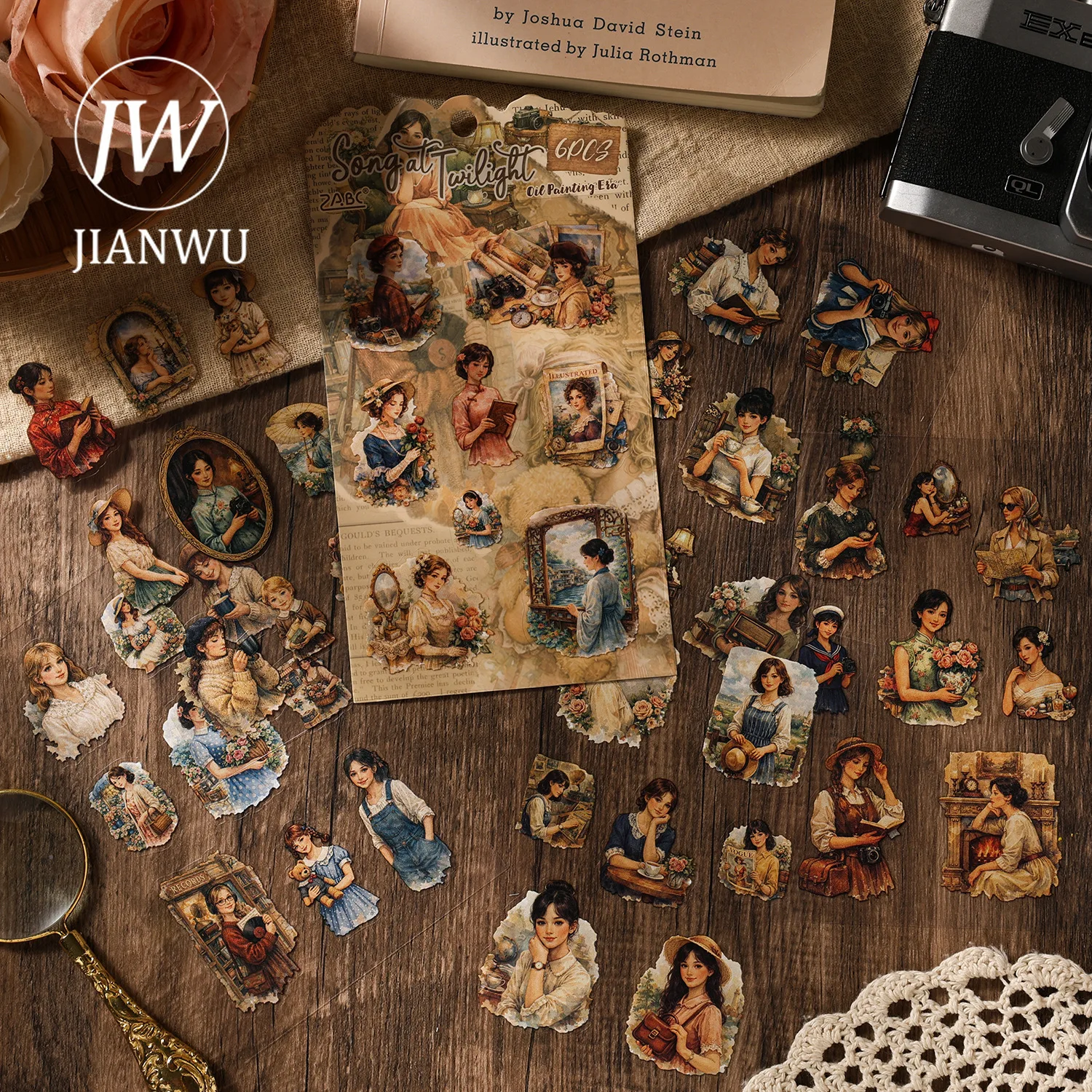 JIANWU Vintage Character Flower Castle Painting Landscape Material Collage Scrapbooking PET Sticker Creative Journal Stationery