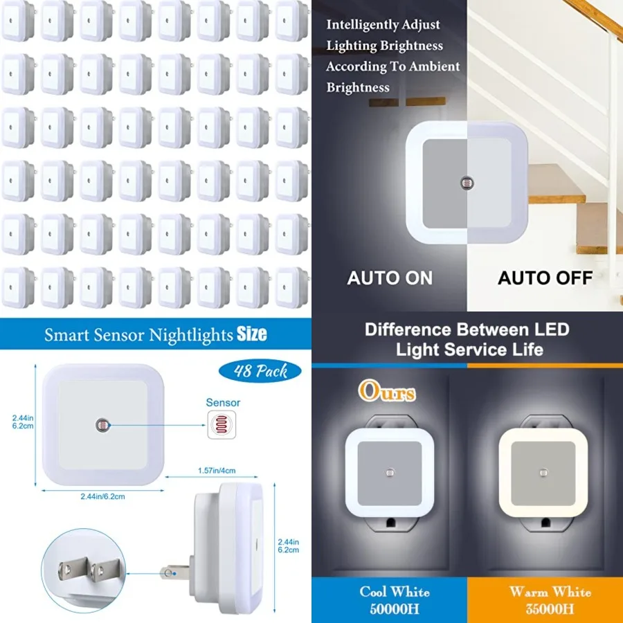 Pack LED Night s Plug into Wall Smart Sensor Sensor Automatic Night Lamp Nights Accessories for Bedroom Bathroom Toilet Stairs
