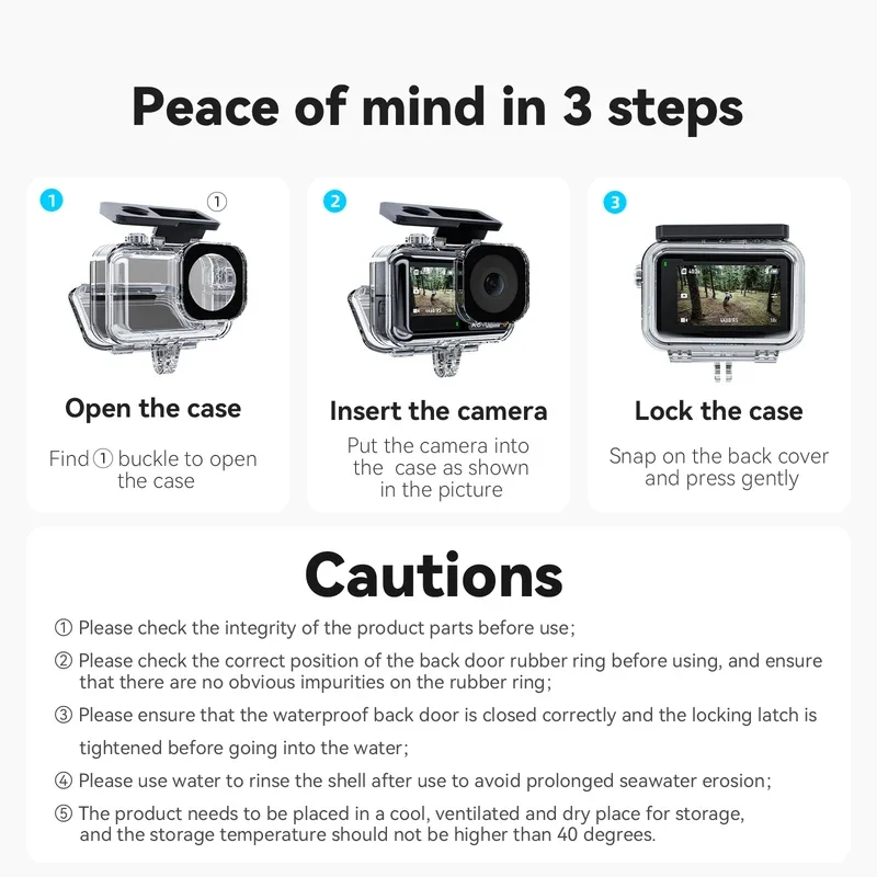 Погружной защитный корпус TELESIN для моделей DJI Osmo Action 3-4 Series и Future — ограничение глубины 45 м, ударопрочность 300 Н