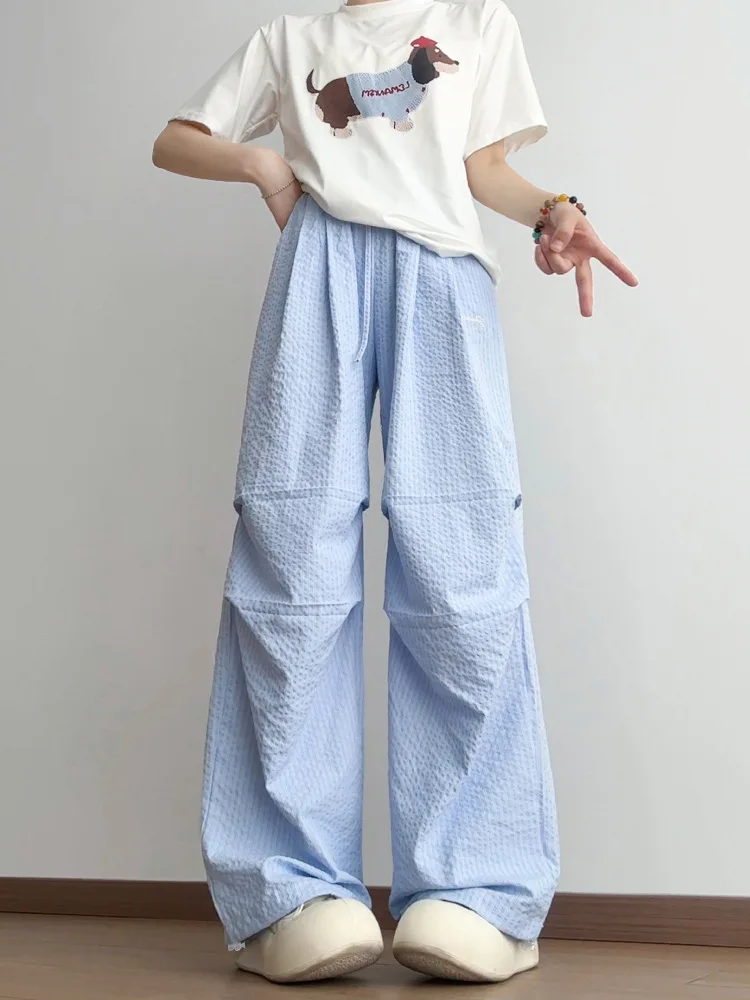 Szerokie spodnie z szerokimi nogawkami, luźne damskie spodnie dresowe na jesień, dopasowane, minimalistyczne, miejskie, altgoth, poliestrowe, młodzieżowe, proste, z detalami, spodnie highstreet.