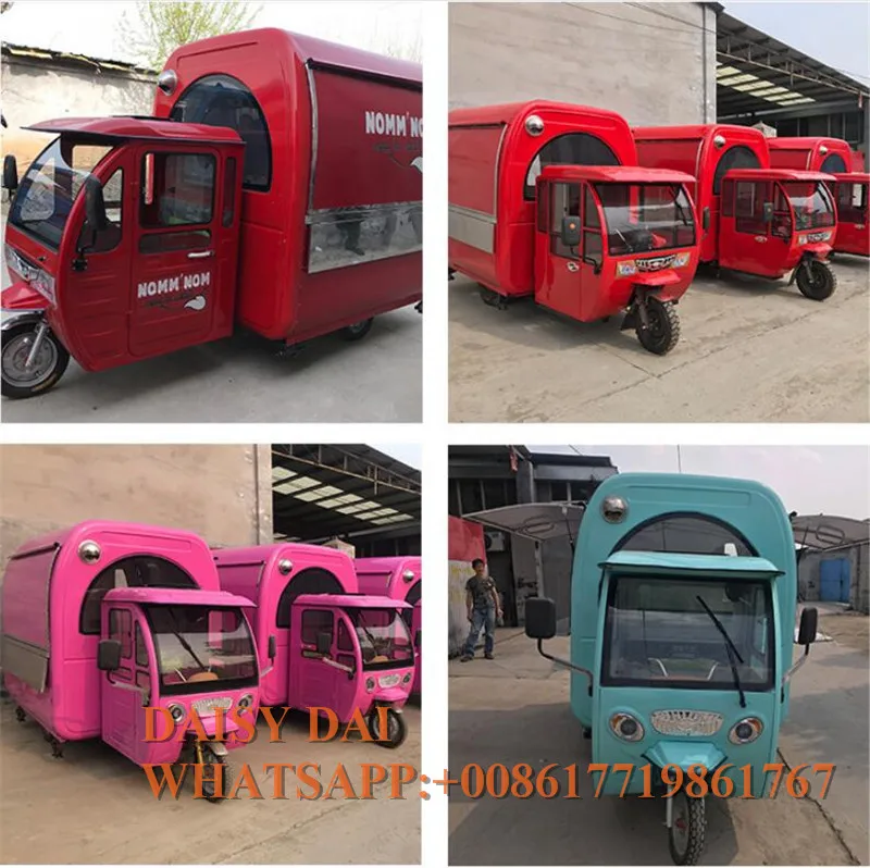 Tricycle mobile de crème glacée de café de rue commerciale, chariot de camion de restauration rapide à vendre