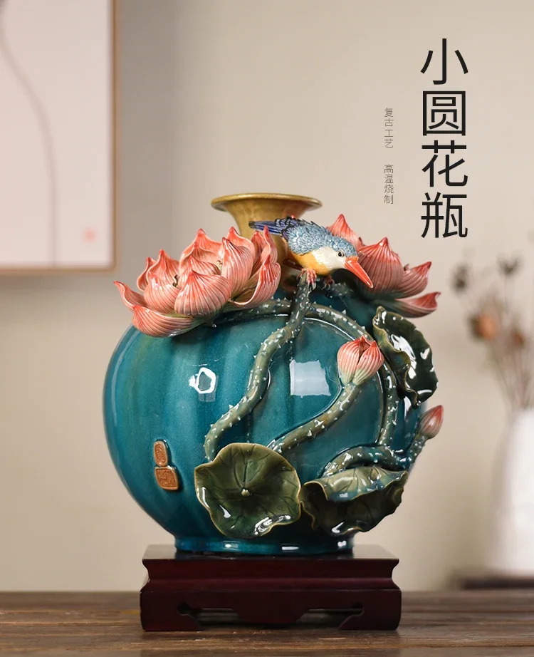 Vase ceramic underglaze color desktop ornament high-end retro Chinese home craft suitable forentrance office housewarming gifts