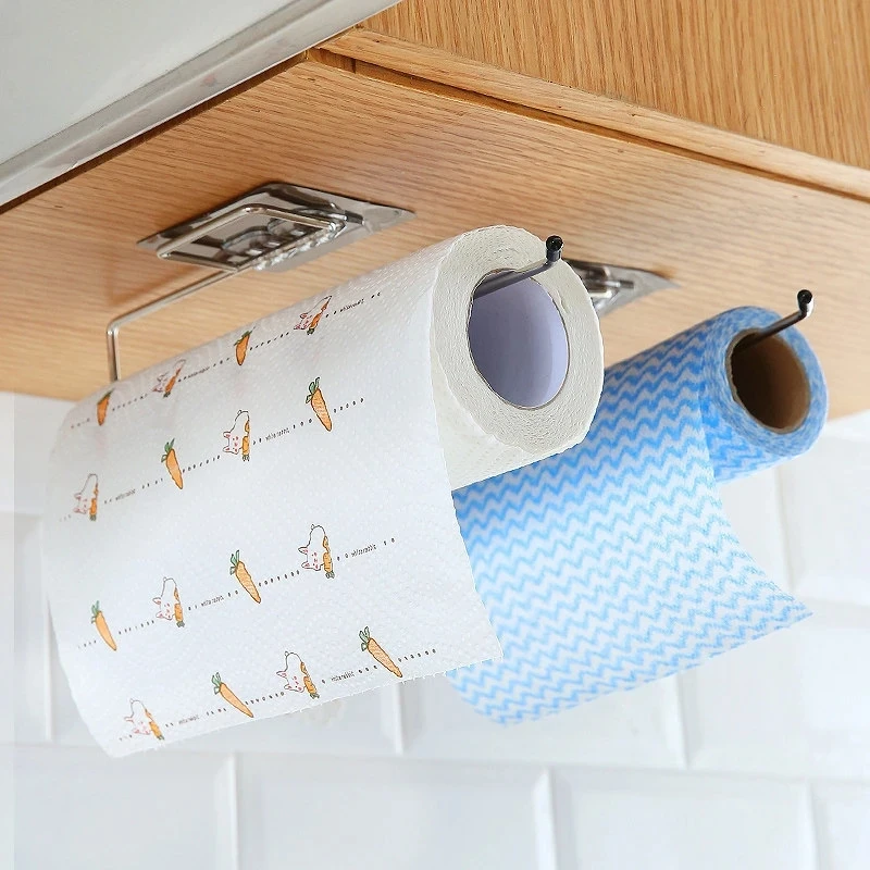 Stainless Steel Kitchen Paper Holder Dishcloth Bracket Hook Bathroom Accessories Organizer Towel Stick Storage Rack For Kitchen