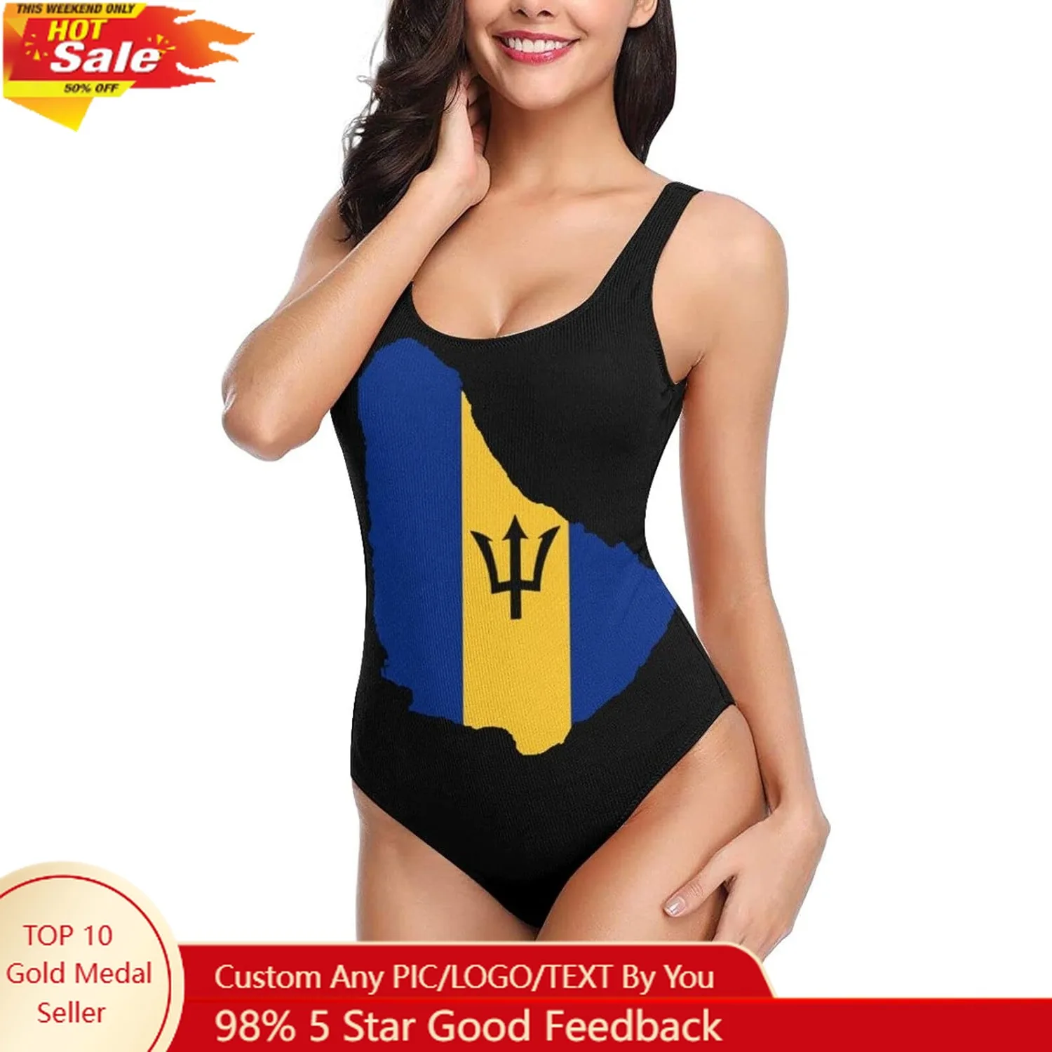 

Barbados Flag Women's One-Piece Swimsuits Sexy Swimwear Fashion Swimdress Monokini Beach Bikini Sets