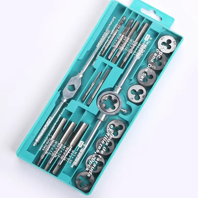 12/20Pcs Metric Hand Tap and Die Set M3-M12 Screw Thread Plugs Straight Taper Reamer Multifunction Tools