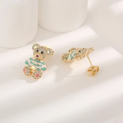 Exquisite fabric teddy bear earrings zircon copper material bear jewelry gift earrings wholesale price for friends