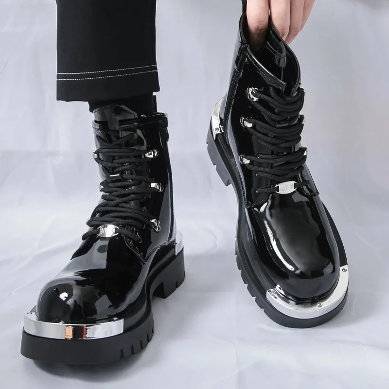 أحذية عالية الجودة للرجال أحذية عالية الجودة مصممة على الموضة أحذية رجالية غير رسمية على طراز الشارع للدراجات النارية أحذية الكاحل الجلدية بوتاس بارا هومبر #2