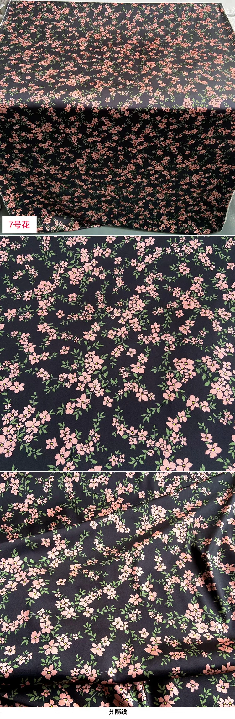 Vintage Floral Black Natural Mulberry Silk Fabric 19mm Stretch Satin Digital Print