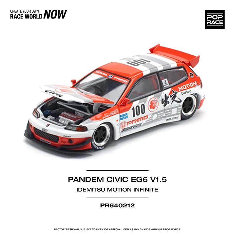 

PreSale POP Race Pandem Civic EG6 Motion 100 раскрывающийся капот литая модель автомобиля игрушка