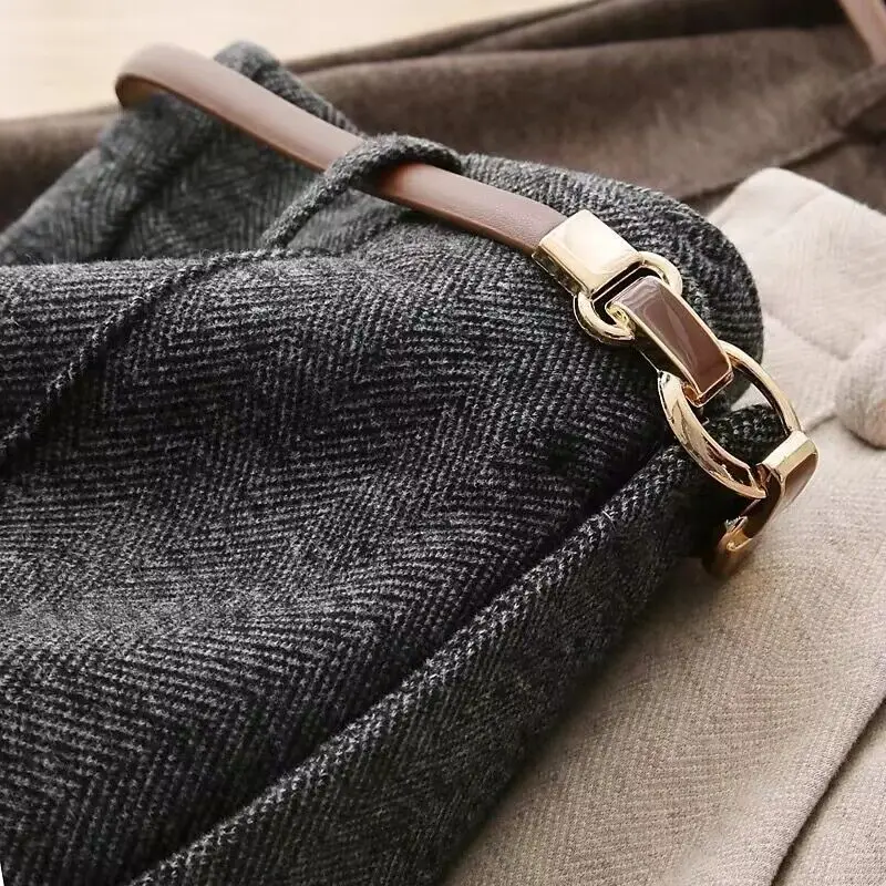 レディースストレートレッグウールパンツ - 厚手の暖かい冬用パンツ、オフィスやカジュアルに最適なテーラードワイドレッグドレスパンツ