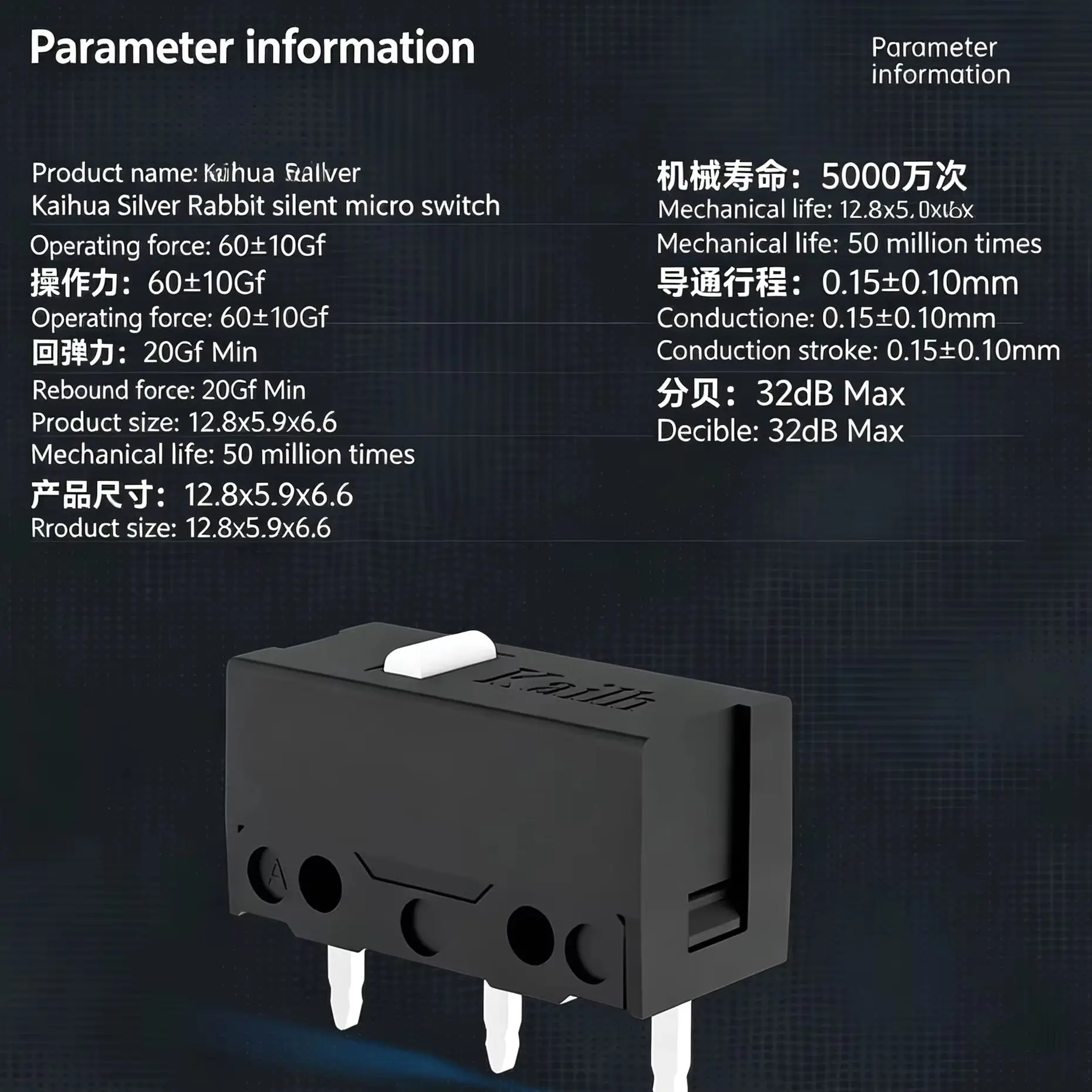Kailh Silver Rabbit Silent Mouse Micro Switch, Replacement Quiet Button for Logitech, Razer, Alienware Gaming Mouse Repair Mod