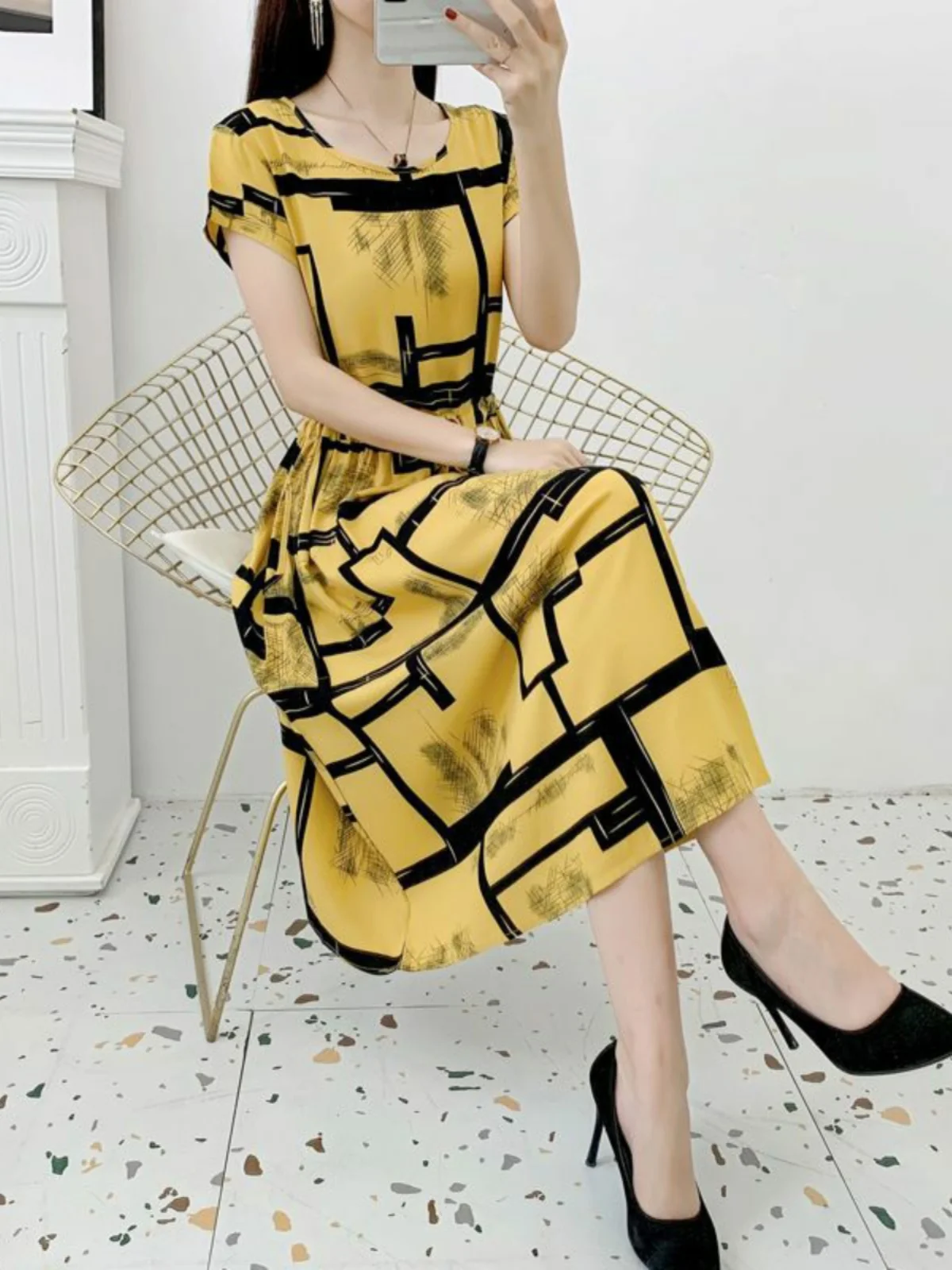 Casual Sommer Lange Baumwolle Seide Dr frauen Floral Taille Cinched Oberbekleidung Künstliche Baumwolle Langen Rock ex Casual