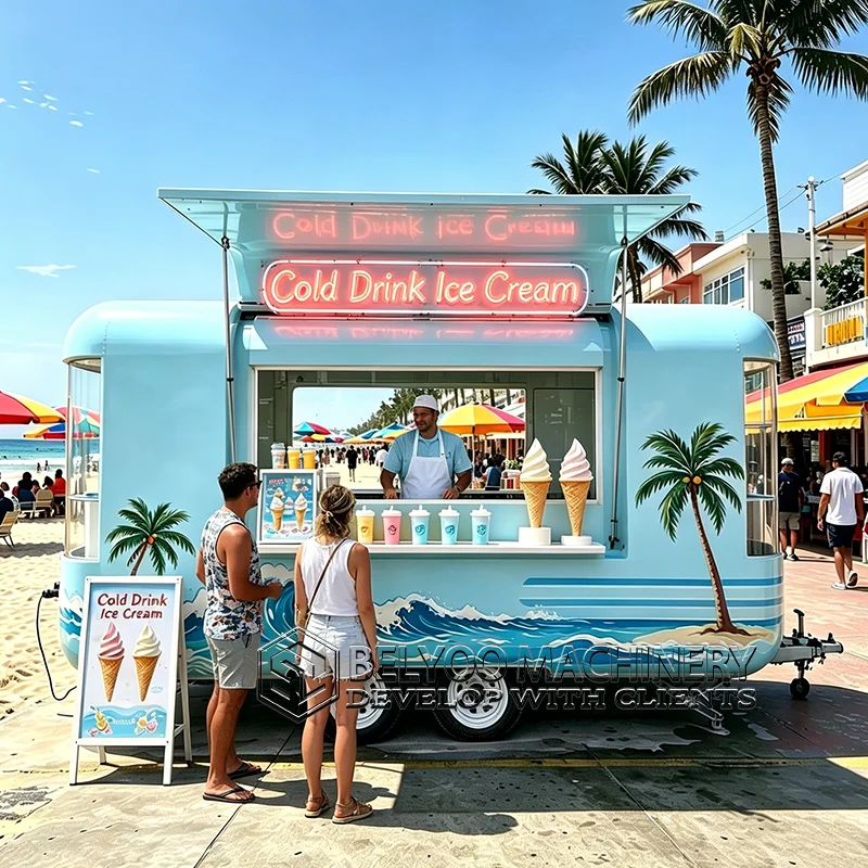 2026 New Ice Cream Truck Mobile Coffee Mobile Outdoor Multi-Function With Full Kitchen Fast Food Trailer For Sale Usa