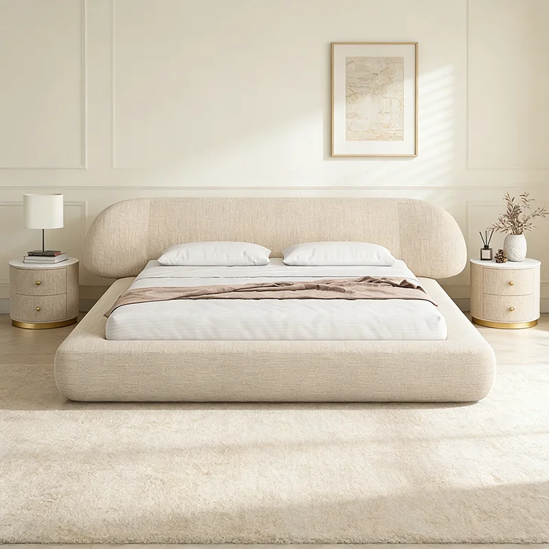 # Contemporary Linen Fabric High-density Foam Fill Platform Bed Furniture for Bedroom Guestroom with Wooden Frame