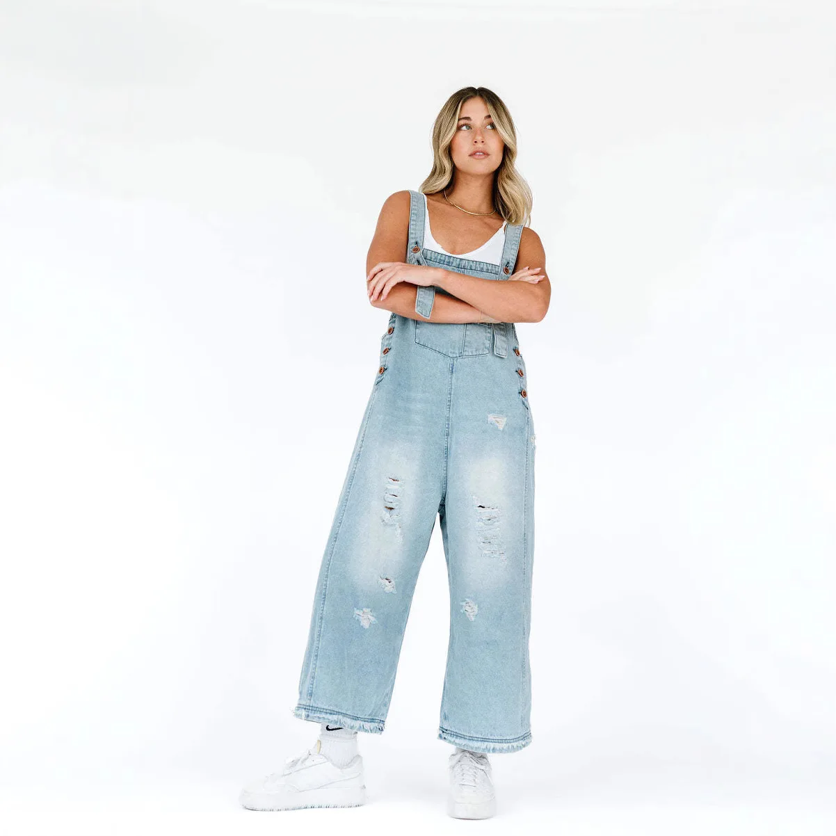 Salopette en Denim délavé Vintage, salopette Baggy ample déchirée, salopette confortable à bretelles décontractées, salopette d'été rétro à jambes larges pour femmes