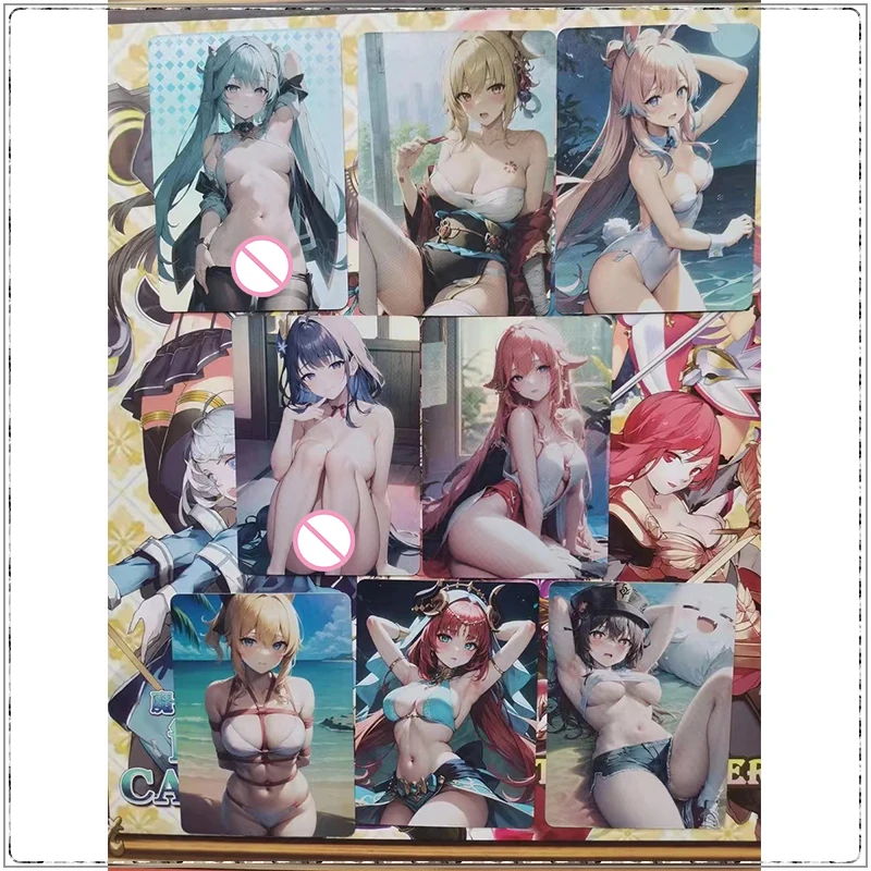 Diy Goddess Story Genshin Impact Anime  Hu Tao Beelzebul Yae Miko Rare Collection Bronzing Game Flash Card Boy Birthday Gift