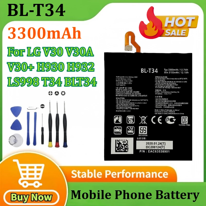 

Сменный аккумулятор BL-T34 3300 мАч для LG V30 VS996 V30A V30 + H930 H932 H933 LS998 T34 BLT34 AS998, аккумуляторы для мобильных телефонов