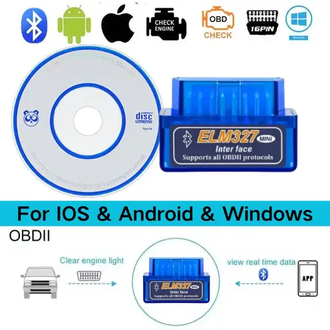 MINI ELM327 Bluetooth5.1 V2.1/V1.5 With Disc Auto OBD2 Scanner Car Diagnostic Tool Code Reader Tool For Android/IOS/Windows