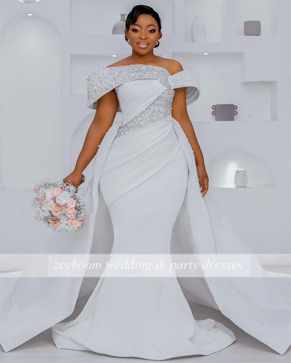 Maßgeschneidertes Sexy Sweetheart Meerjungfrau-Hochzeitskleid Ärmellos mit Applikationen Brautkleid Spitze 2026 Neu Bodenlang Vestido De Noiva – Detail 4