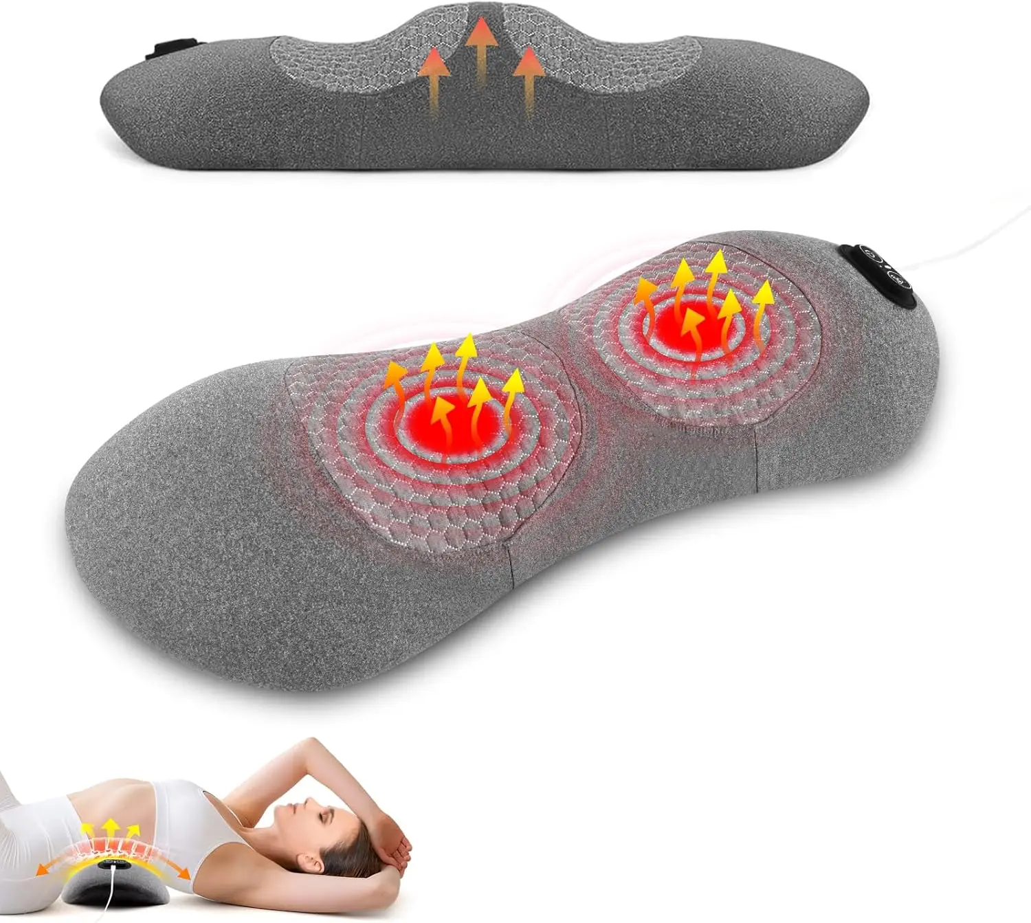 

3-in-1 Electric Lumbar Support Pillow with Heat & Massage, Ergonomic Memory Foam for Pain Relief, Ideal for Car/Bed/Office