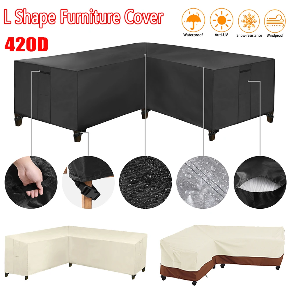 420D Outdoor L Shape Corner Sofa Cover Waterproof Garden Corner Furniture Cover V Shape Sofa Table Chair Protective Dust Covers