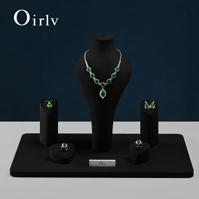 oirlv-ジュエリーディスプレイセット-ブラックベルベットマネキン＆ネックレス、指輪、イヤリング用スタンド、プレミアムリテールジュエラーショーケースプロップ