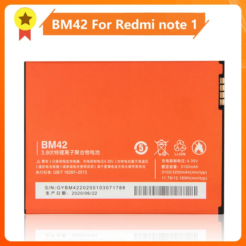 Phone Battery BM42 For Xiao mi Redmi note 1 BM42 Phone Replacement Battery Capacity 3200mAh