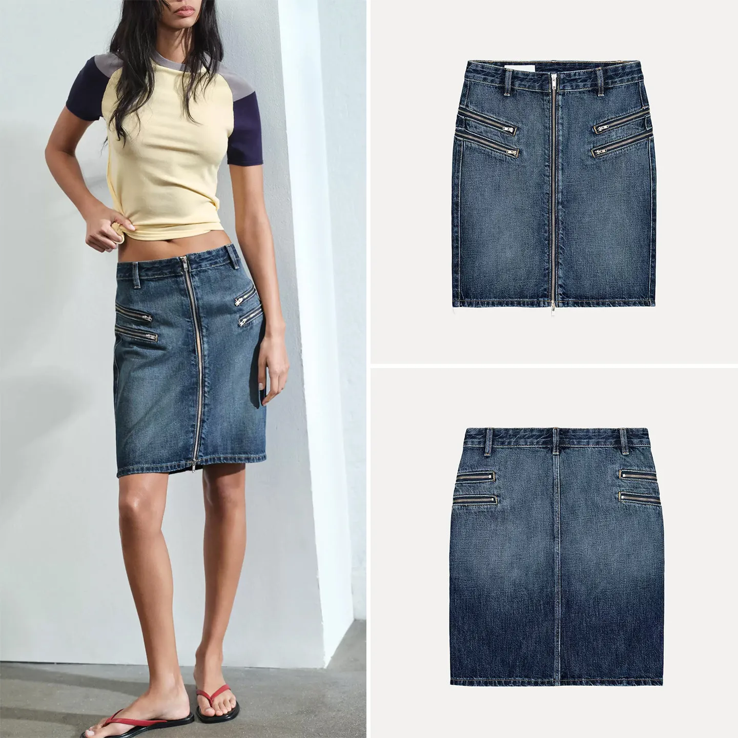 

Women's Fashion Midi Denim Skirt Casual Zipper Jeans Ensemble Style mid Waist A-Line Skirt Slim Fit Summer 2026