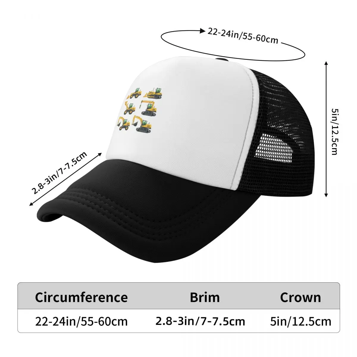 Construction Truck Excavator Cap Fashion Casual Mesh Baseball Caps Adjustable Hat Hip Hop Summer Baseball Hats Polychromatic