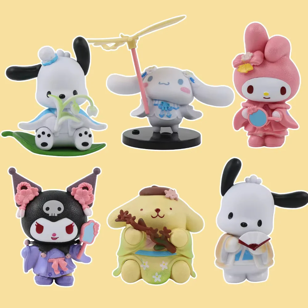 Miniso Sanrio nowa rymowanka z serii ubrań kwiatowych Kawaii Kuromi Pochacco Cinnamoroll melodia pudełko z niespodzianką dzieci prezenty świąteczne