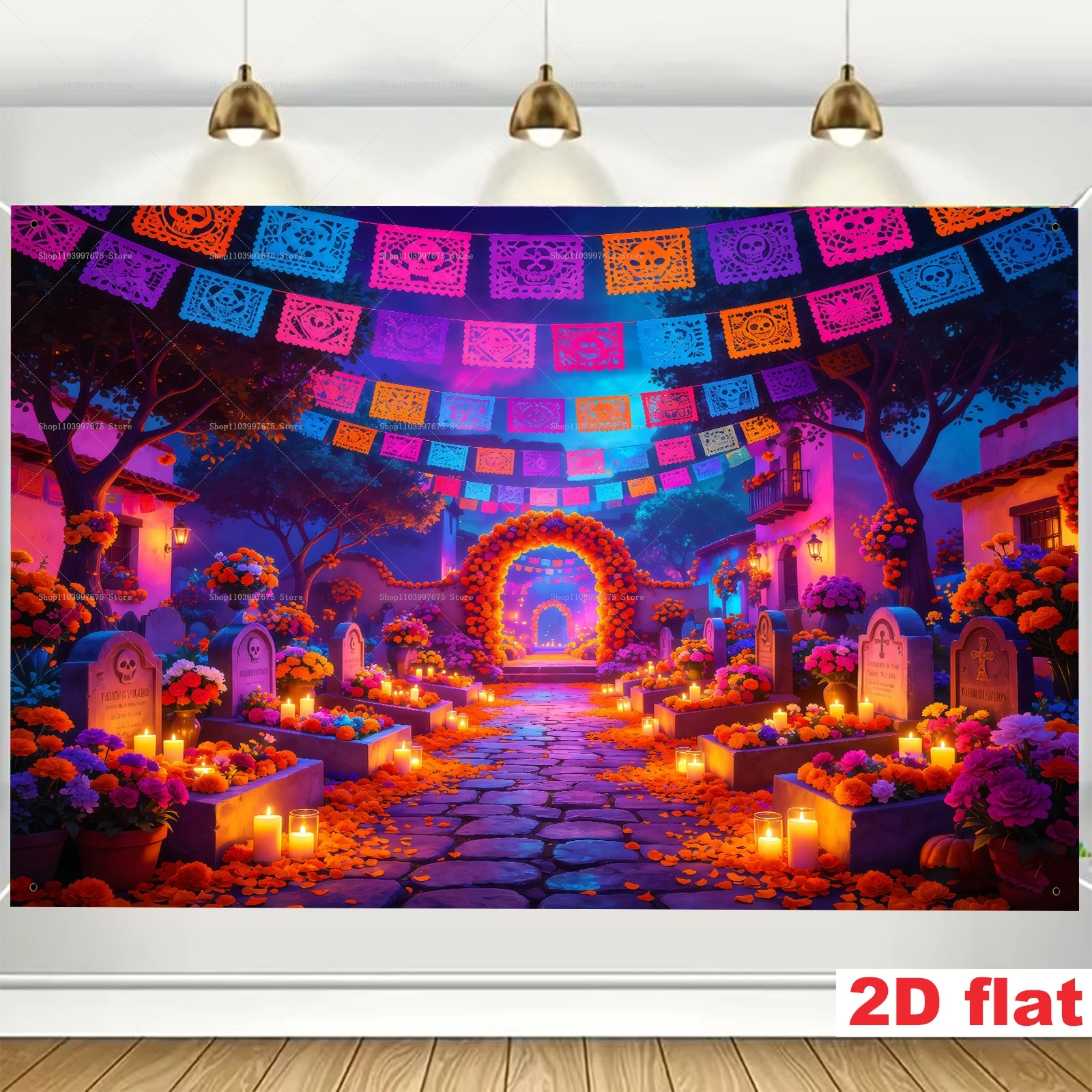Zuckerschädel-Hintergründe, mexikanische Partydekorationen zum Tag der Toten, Fotografie-Hintergrund, Weihnachtsbanner, Requisiten für Fotoboxen, Partyzubehör – Detail 6