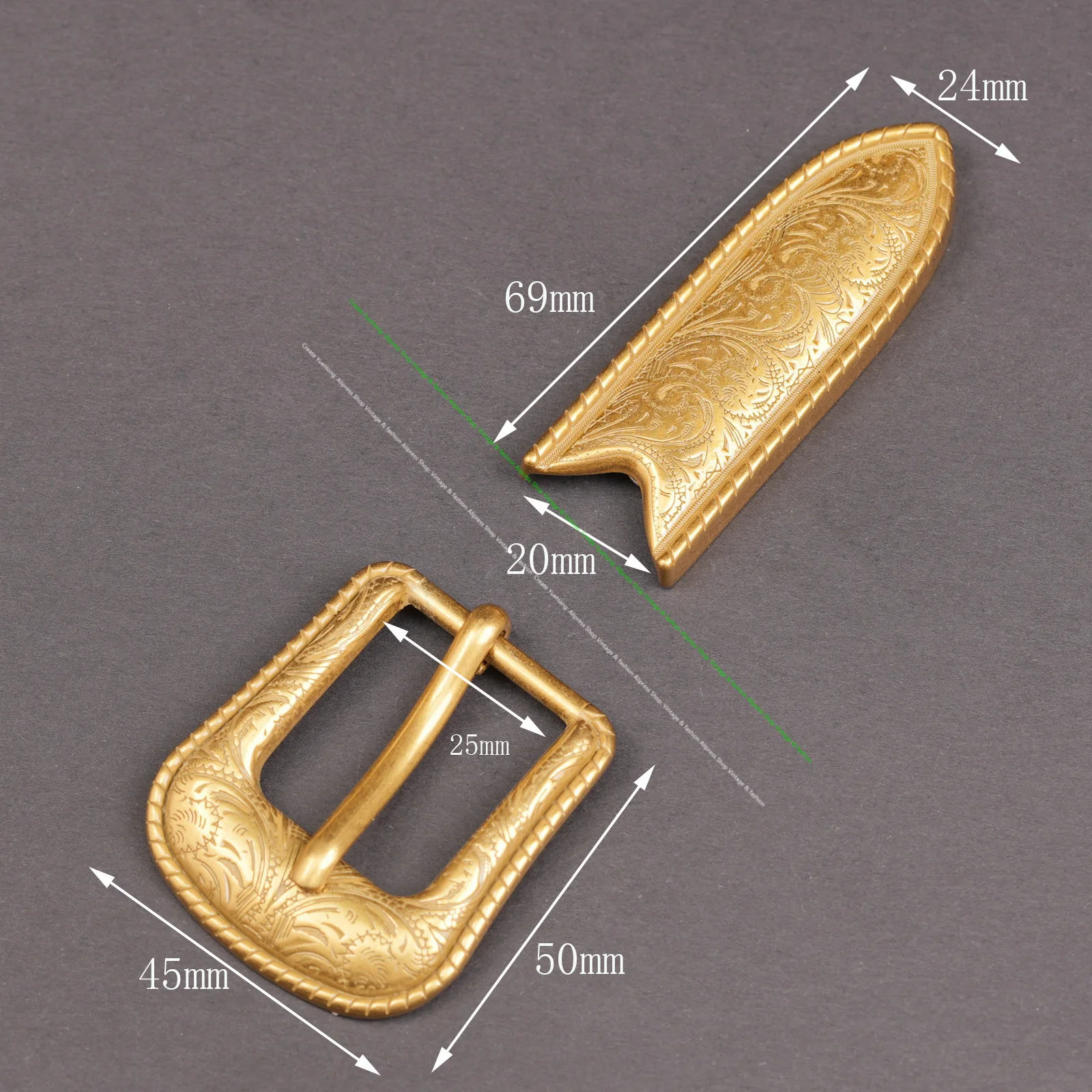 25mm Western Ranger Belt Buckle Set with Tip Vintage Floral Engraved 2-Piece Replacement Hardware for Cowboy Leather Belts