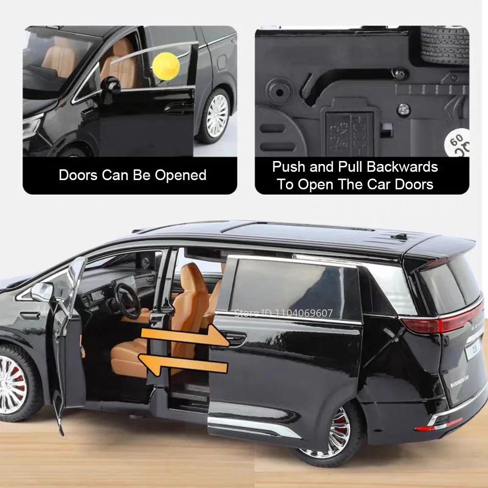 1:24 Scale Denza D9 Alphard Model Toy Car Alloy Diecast Miniature MPV Doors Opened Pull Back Sound Light for Boys Birthday Gifts