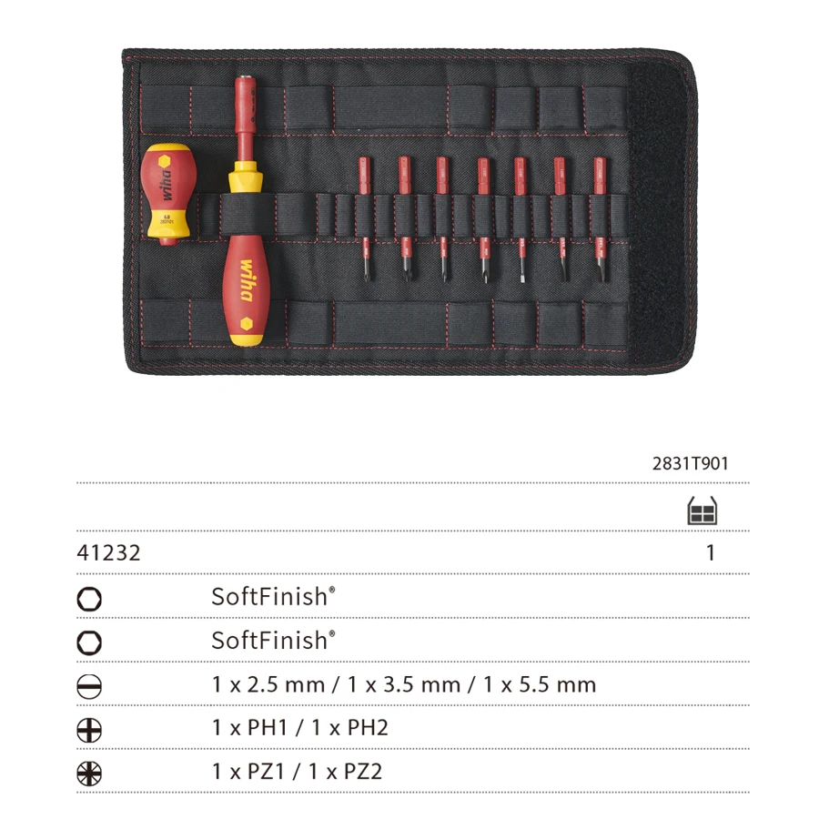 WIHA Slotted Phillips Screwdrivers Bits Set for Electrical Work with Two Bit Holders Tool Set with Case NO. 41231|41232|41233