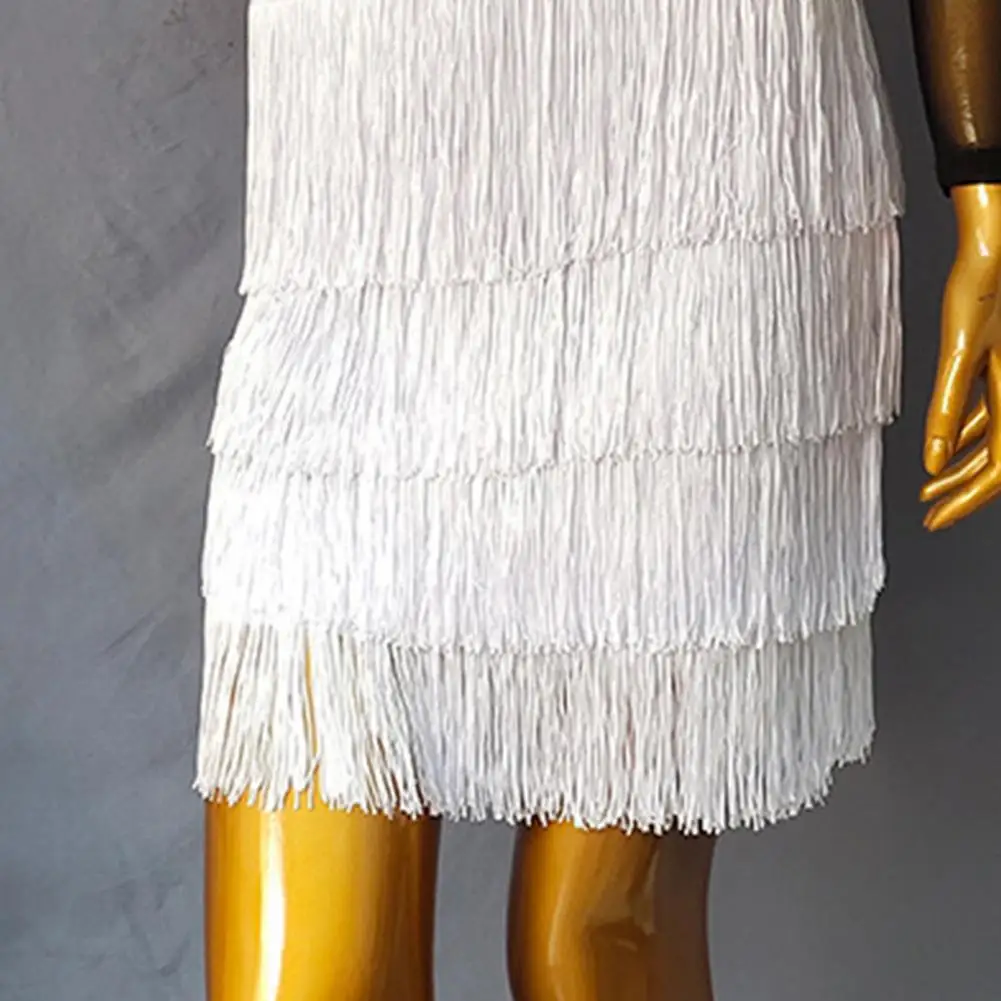 تنورة نسائية لعام 2025 تنورة أداء الرقص تنورة صغيرة أنيقة للرقص اللاتيني مع تصميم شرابة بأربعة طبقات بخصر عالٍ للرقص