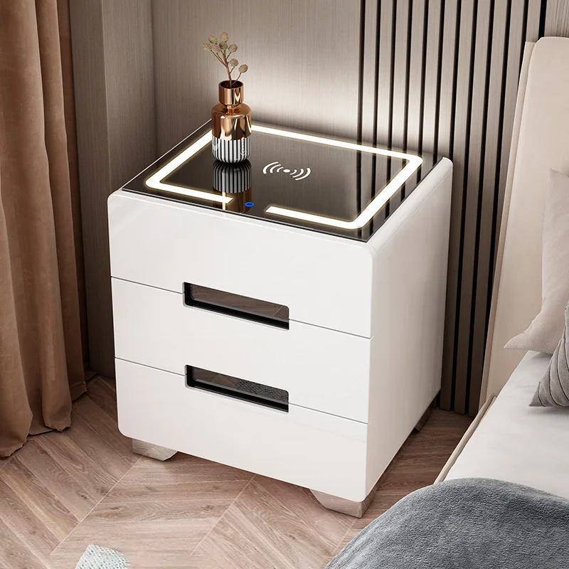 الجملة طاولة السرير الذكية مع مكبرات الصوت LED ضوء شحن لاسلكي الحديثة الفاخرة متعددة الوظائف منضدة لغرفة النوم #1
