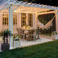 Solar Curtain String Lights 2024 Christmas Led Lights Outdoor Great for Birthday Wedding Patio Garden Fairy Light Decoration