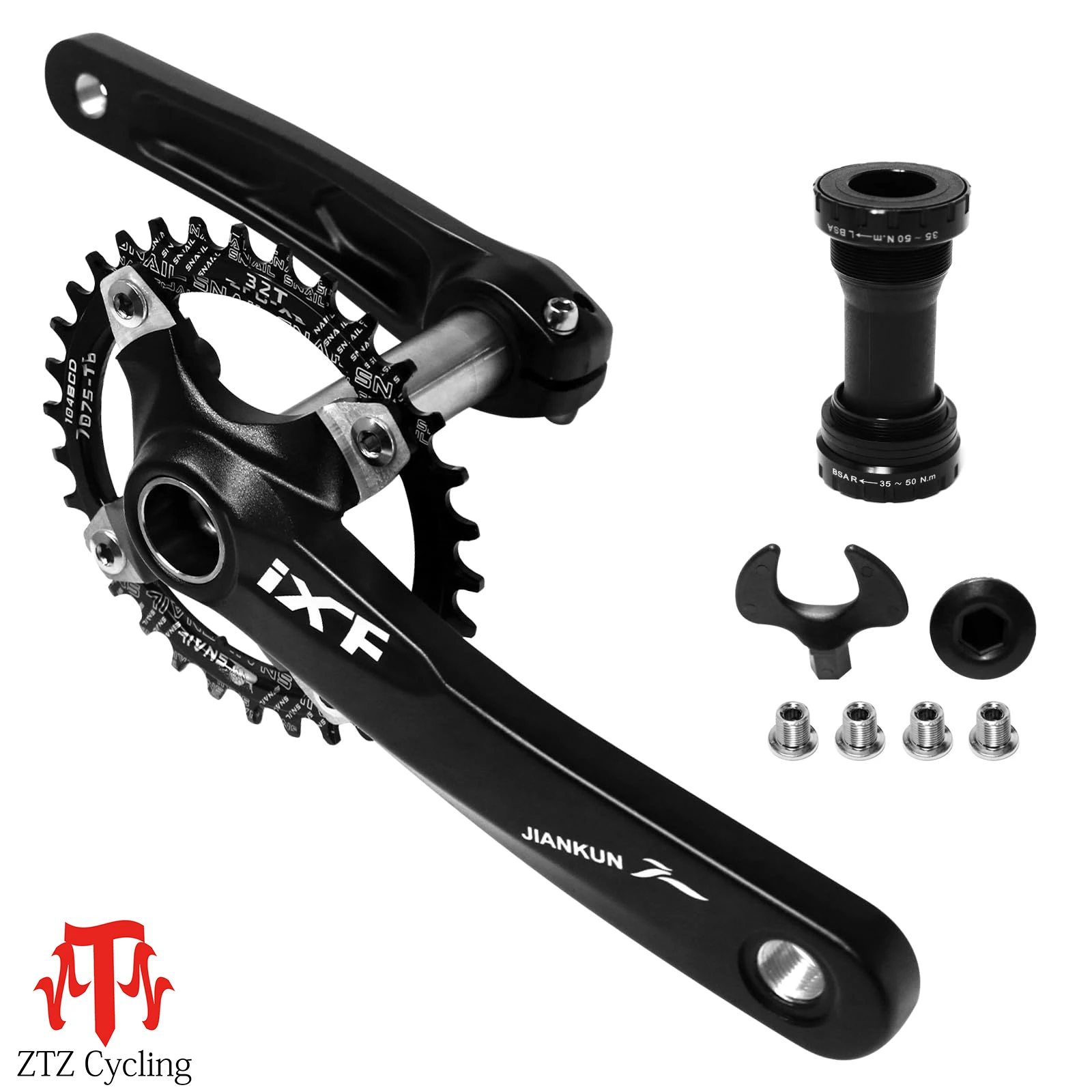 ZTZ 170mm Mountain Bike Crankset - Hollow Integrated MTB Crankset with 104 BCD 32/34/36/38T with Bottom Bracket and Bolts