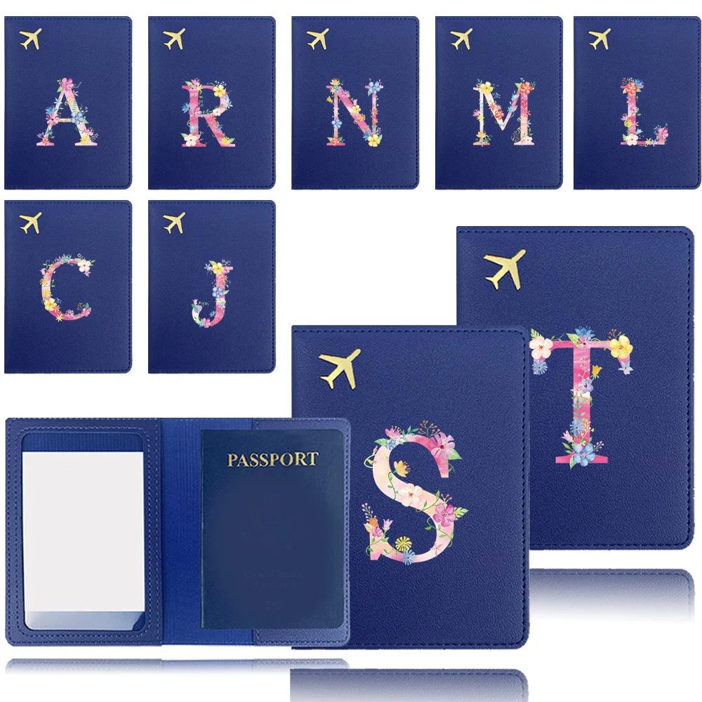 Mode Pu Passport Fall Flugzeug Reisepass Abdeckung Kreditkarte Organizer Business Passport Clip Abdeckung Rosa Buchstaben Muster